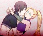  1boy 1girl black_hair blonde_hair couple fishnets hug midriff naruto naruto_shippuuden pale_skin ponytail sai tinami_(murasaki1783) yamanaka_ino 