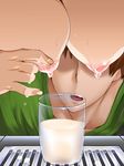  breasts brown_hair ebido faceless faceless_male glass grate hanging_breasts large_breasts milk nipple_tweak nipples original 