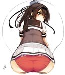  akizuki_(kantai_collection) ass ass_mousepad black_eyes black_hair blush frown kantai_collection looking_back momo_(higanbana_and_girl) mousepad panties ponytail red_panties underwear uniform 