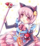  :d adapted_costume alternate_costume animal_ears bad_id bad_twitter_id blush bow card cardcaptor_sakura cat_ears cat_tail clow_card cosplay eyeball fake_animal_ears fuuin_no_tsue hairband heart holding kemonomimi_mode kinomoto_sakura kinomoto_sakura_(cosplay) komeiji_satori looking_at_viewer magical_girl mikazuki_sara open_mouth pink_bow pink_hair red_eyes short_hair smile solo staff star starry_background tail third_eye touhou 