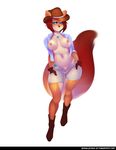  angellove44 blue_eyes boots breasts copyright_request cowgirl curvy female full_body furry hair hat mammal nipples nude rodent short_hair solo squirrel star voluptuous western white_background 