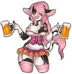  alcohol alpha_channel beer beverage bovine breasts cattle clothed clothing female flashing hair hair_over_eye looking_at_viewer mammal plain_background skimpy skirt solo transparent_background wardrobe_malfunction wide_hips xenthyl 