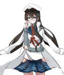  bad_id bad_pixiv_id berver black_hair blue_eyes coat glasses hairband hat hip_vent kantai_collection long_hair ooyodo_(kantai_collection) school_uniform serafuku skirt smile solo white_background 