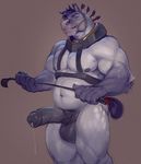  anthro balls belly big_balls big_muscles big_penis bondage_gear cum darkgem equine erection grin half-erect horse looking_at_viewer male mammal musclegut muscles naughty_face penis precum solo source_request standing 