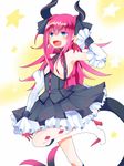  blue_eyes claws detached_sleeves dress elizabeth_bathory_(fate) elizabeth_bathory_(fate)_(all) fate/extra fate/extra_ccc fate_(series) horns kino_hazuki pink_hair pointy_ears pointy_shoes shoes solo tail two_side_up 