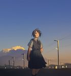  bad_id bad_pixiv_id black_eyes black_hair city_lights cloud frown hanno hill horizon looking_at_viewer neck_ribbon original power_lines ribbon scenery school_uniform short_hair sketch sky solo telephone_pole twilight walking wind 