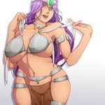  aratama_(a-tama) breasts curvy dragon_quest dragon_quest_iv huge_breasts long_hair looking_at_viewer manya navel pelvic_curtain purple_eyes purple_hair smile solo wide_hips 