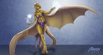  2014 abs anthro breasts brush_(artist) claws clothed clothing digitigrade dragon female horn magic magic_user raithera skimpy solo wide_hips wings yellow_eyes 