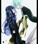  2others androgynous aqua_eyes aqua_hair blue_eyes blue_hair colored_eyelashes crack crystal_hair elbow_gloves face-to-face gem_uniform_(houseki_no_kuni) gloves golden_arms hime_cut houseki_no_kuni lapis_lazuli_(houseki_no_kuni) long_hair looking_at_another multiple_others phosphophyllite saku_(saku5991) short_hair smile tearing_up tears 