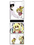  2girls 3koma :3 :d ? ^_^ admiral_(kantai_collection) alternate_costume anchor black_hair blonde_hair brown_hair casual closed_eyes comic commentary crossover flan-maman flandre_scarlet gloves goma_(gomasamune) hair_ribbon hat heart jumping kantai_collection mikoto_freesia_scarlet military military_uniform multiple_girls naval_uniform nyoro~n older open_mouth original peaked_cap power-up red_eyes ribbon side_ponytail smile touhou translated uniform white_gloves wings 