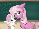  blush chalkboard cutie_mark drooling duo earth_pony equine female female/female feral friendship_is_magic green_eyes hair horn horse inside mammal mcsadat my_little_pony open_mouth pony saliva sweetie_belle_(mlp) two_tone_hair unicorn young 