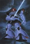  energy_sword gundam mecha mobile_suit_gundam official_art rick_dom scan space space_craft sword weapon zanzibar 