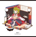  alternate_costume artist_name blush bow fan folding_fan front_ponytail green_eyes green_hair hair_bow hair_ribbon highres hinamatsuri itohime japanese_clothes kagiyama_hina kimono ribbon smile solo touhou 