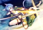  animal_ears arrow blue_eyes blue_hair bow_(weapon) breastplate cat_ears highres kukuri_(ahagon) one_knee short_hair shorts sinon sinon_(sao-alo) sword_art_online tail weapon 