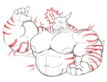  ! anthro growth horn male muscle_growth muscular muscular_male nude pecs scalie simple_background siriusdog solo surprise 