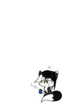  black_fur black_hair canine chibi english_text fox fur gloves_(marking) green_eyes hair mammal markings phone sitting text tuft unamuseed white_fur white_hair 