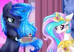  2015 blue_hair cake duo equine female feral food friendship_is_magic hair horn long_hair lyra-senpai mammal my_little_pony princess_celestia_(mlp) princess_luna_(mlp) sibling sisters winged_unicorn wings 