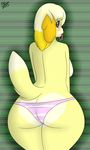  2015 abstract_background animal_crossing anthro blonde_hair blush breasts butt canine clothing collar dog ensayne female fur hair isabelle_(animal_crossing) looking_at_viewer mammal nintendo panties solo underwear video_games white_fur yellow_fur 