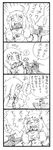  1girl 4koma :o ahoge aircraft airplane bbb_(friskuser) comic dress greyscale highres horns kantai_collection light_bulb long_hair mittens monochrome northern_ocean_hime open_mouth shinkaisei-kan spoken_ellipsis sweat translated v-shaped_eyebrows 