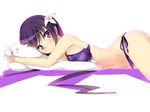  =_= angora_rabbit animal bikini breasts bunny flower gia_kon gochuumon_wa_usagi_desu_ka? groin hair_ornament looking_at_viewer lying medium_breasts midriff navel plaid plaid_bikini purple_bikini purple_eyes purple_hair side-tie_bikini sideboob solo swimsuit tedeza_rize tippy_(gochiusa) trembling twintails 