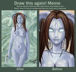  2012 absurd_res anthro blue_nipples breasts brown_hair comparison draenei draeni duo english_text female hair hi_res horn looking_at_viewer meme navel nipples nude pussy raptor007 realistic ring smile text video_games warcraft white_eyes 