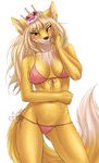 2015 amber_eyes anthro blush bra camel_toe canine clothing female mammal nuzzo solo thong tiara underwear 