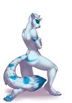  2015 anthro breasts butt female ferret fur lost-paw mammal mustelid nipples nude plain_background side_boob solo tattoo white_background white_fur 