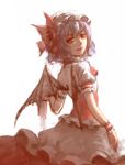  bat_wings bow frilled_sleeves frills from_behind hat hat_bow highres looking_at_viewer looking_back mob_cap puffy_short_sleeves puffy_sleeves purple_hair red_bow red_eyes remilia_scarlet sarie_(zyy842434511) short_hair short_sleeves simple_background sketch solo touhou white_background wings wrist_cuffs 