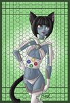  2011 anthro black_hair blue_skin breasts buttons clothed clothing feline female hair hi_res mammal microsoft navel raptor007 rena skimpy video_games xbox yellow_eyes 