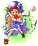  alcohol bow chain chikin fang gourd hair_bow horns ibuki_suika long_hair orange_hair sake solo touhou yellow_eyes 