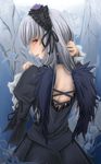  adjusting_hair back chakabo doll_joints dress hairband highres long_hair looking_back rozen_maiden silver_hair slit_pupils solo suigintou wings 