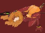  bodysuit brown_hair knife md5_mismatch multicolored multicolored_bodysuit multicolored_clothes neon_genesis_evangelion orange_bodysuit plugsuit rebuild_of_evangelion red_bodysuit shikinami_asuka_langley solo souryuu_asuka_langley test_plugsuit yuuki_(irodo_rhythm) 