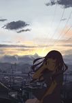  cityscape cloud jitsu_hidari landscape long_hair mountain one_eye_closed original power_lines silhouette sky solo twilight 