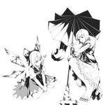  bad_feet barefoot bow cirno dress feet greyscale karakasa_obake monochrome multiple_girls realistic short_hair sitting skirt smile sousou_(sousouworks) tatara_kogasa tongue touhou umbrella wings 