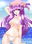  bad_id bad_pixiv_id bikini breasts day hat large_breasts long_hair mikumari_yusa ocean patchouli_knowledge purple_eyes purple_hair solo swimsuit touhou 