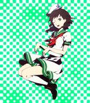  anchor ankle_boots boots brown_hair egawa_satsuki ghost green green_eyes hat hood kneehighs legs murasa_minamitsu one_eye_closed sailor sailor_collar sailor_hat short_hair skirt smile socks solo touhou white_legwear 