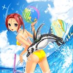  bikini bird blue_eyes day moyacy ocean original penguin red_hair side-tie_bikini solo swimsuit water 