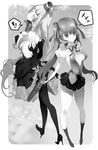  cosmos_(the_crying_moon) greyscale hat highres long_hair mini_hat mini_top_hat monochrome multiple_girls original pantyhose top_hat twintails 