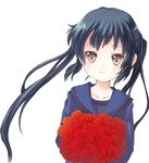  bad_id bad_pixiv_id black_hair bouquet brown_eyes flower k-on! long_hair looking_at_viewer nakano_azusa red_flower red_rose rose school_uniform serafuku silverms2 simple_background smile solo twintails upper_body white_background 