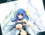  asymmetrical_wings blue_hair bow breasts choker cleavage cleavage_cutout dizzy guilty_gear hair_bow large_breasts long_hair midriff nt50 red_eyes ribbon solo tail wings 