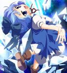  aro blue_eyes blue_hair boots bow cirno short_hair solo touhou wings 