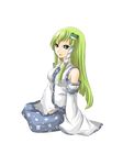  absurdres bad_id bad_pixiv_id frog green_eyes green_hair hair_ornament highres japanese_clothes kochiya_sanae long_hair sitting snake solo touhou vetina 