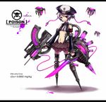  armband armor bare_shoulders black_legwear breasts cyborg detached_sleeves dripping dual_wielding error gia glowing gun hat holding letterboxed navel neon_trim original personification pink_eyes poison purple_hair robot robotic_legs short_hair small_breasts smile solo sword syringe thighhighs underboob weapon zettai_ryouiki zipper 