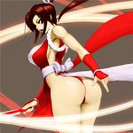  ass bizon_(p_regions) breasts brown_hair fatal_fury japanese_clothes looking_back panties pelvic_curtain revealing_clothes shiranui_mai sideboob small_breasts solo the_king_of_fighters thong underwear 