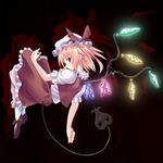  blonde_hair flandre_scarlet floating glowing hat ina_(inadahime) laevatein red_eyes short_hair solo touhou wings 