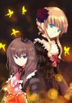  asagi_(kabocha_oukoku) bad_id bad_pixiv_id beatrice blonde_hair blue_eyes bow bug butterfly choker dress frills insect maria_(umineko) multiple_girls pink_bow red_hair ribbon short_hair umineko_no_naku_koro_ni 