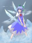  bad_id bad_pixiv_id blue_eyes blue_hair bow cirno crystal_sword ice omuko short_hair solo sword touhou weapon wings 