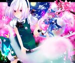  bad_id bad_pixiv_id bug butterfly cherry_blossoms ghost hairband hat insect katana konpaku_youmu konpaku_youmu_(ghost) minato_usagi multiple_girls pink_hair red_eyes saigyouji_yuyuko short_hair silver_hair sword touhou weapon 