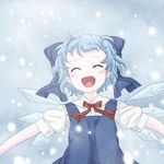  bad_id bad_pixiv_id blue_hair bow cirno closed_eyes creamfully fang happy short_hair smile solo touhou wings 