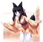  animal_ears copyright_request fox_ears fox_tail japanese_clothes kimono sakai_sakae short_kimono solo tail thighhighs 